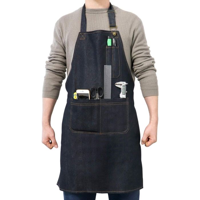 Delantal de trabajo resistente de denim con bolsillos