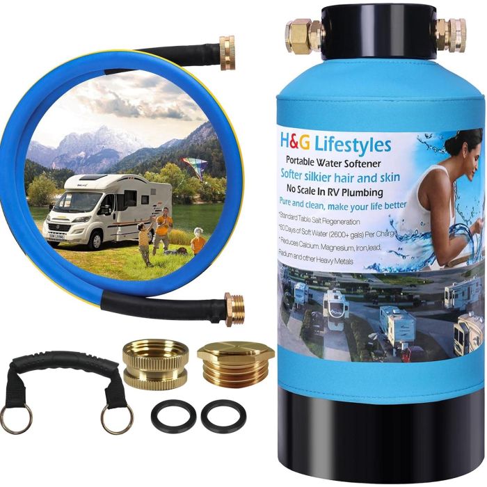 Ablandador de Agua Portátil para RV, 2600 Galones, Conexiones de Latón 3/4"