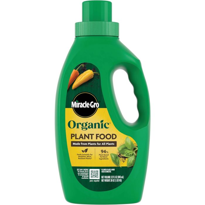 Miracle-Gro Alimento Vegetal Orgánico - Fertilizante Líquido 32 fl. oz.