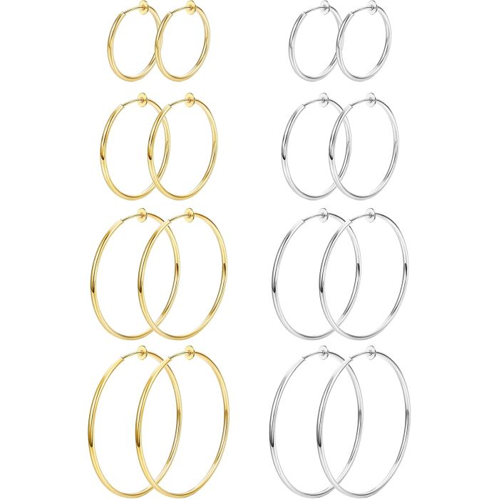 8 Pares Aretes Clip On Acero Inoxidable Pendientes Falsos para Mujer Sin Perforación