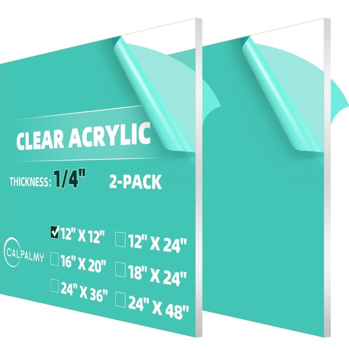 CALPALMY (2-Pack) Lámina Acrílica Transparente 12x12 Pulgadas 1/4"