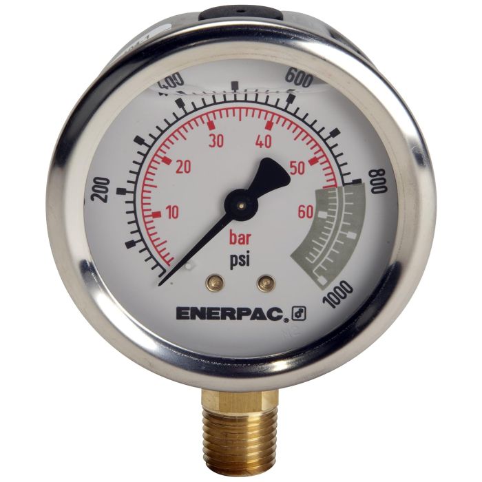 Manómetro Hidráulico Enerpac G2536L, Montaje Inferior, 2.5", 1/4" NPTF, 0-15000 PSI