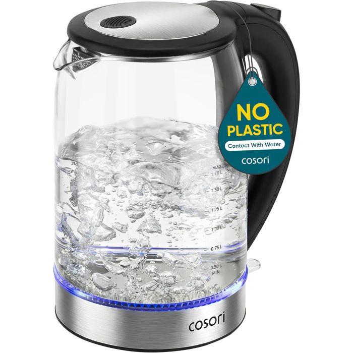 Tetera Eléctrica Cosori 1.7L Vidrio Borosilicato Negro 1500W