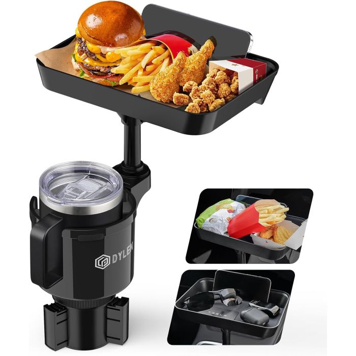 Soporte portavasos para auto, expandible, bandeja de comida