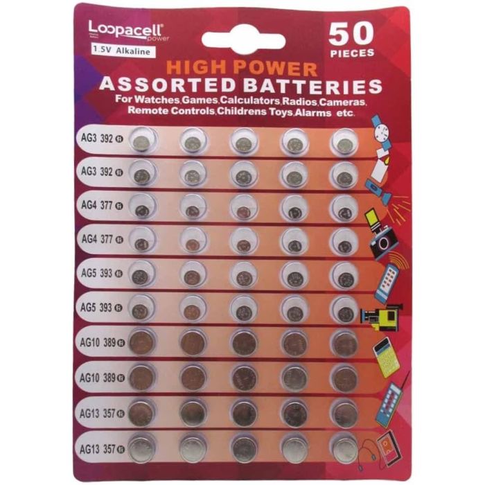 Loopacell Pilas Alcalinas Botón 1.5V Surtido 50 Unidades
