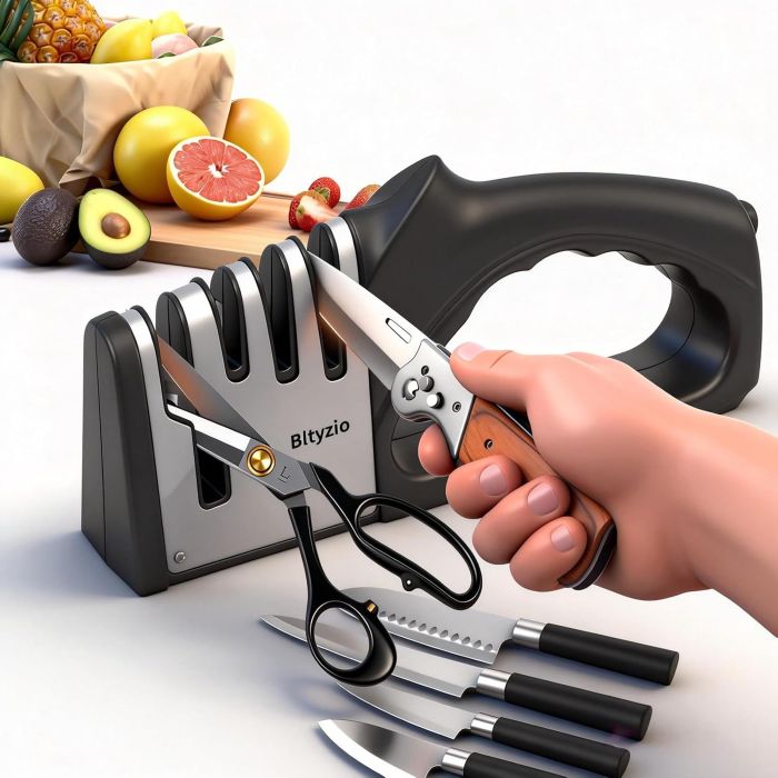 Afilador manual 4 en 1 para cuchillos y tijeras de cocina