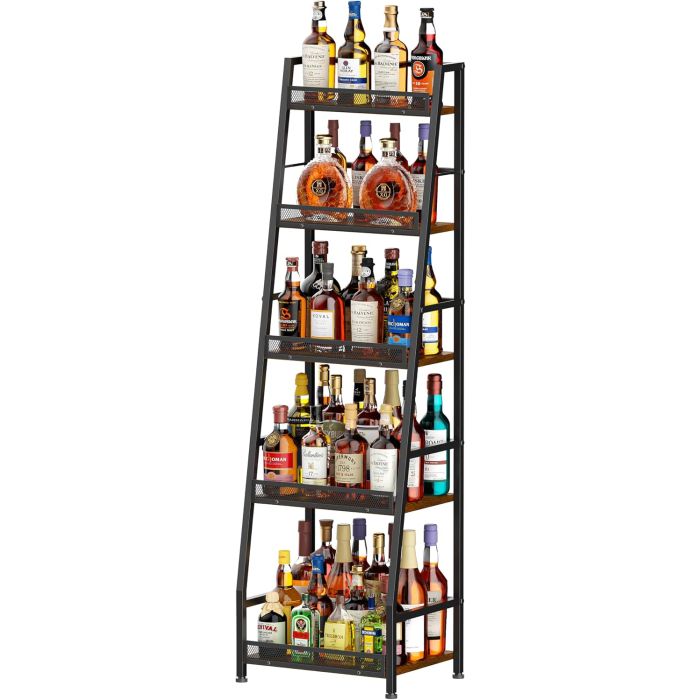 Estante de 5 Niveles para Botellas de Vino y Licor, Soporte de Bar