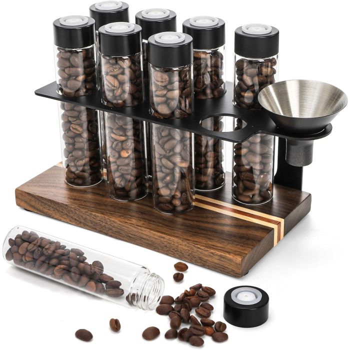 Pack de 8 Tubos de Vidrio AVLA para Café con Válvula y Base de Madera