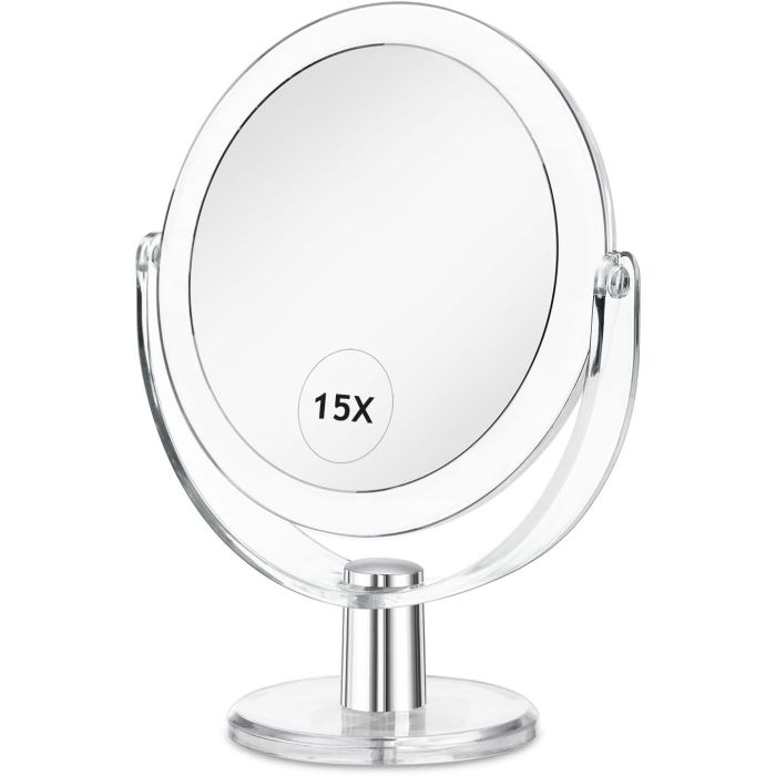 Espejo de maquillaje CLSEVXY con soporte, aumento 1X/15X, giratorio 360°, portátil, 6.25 pulgadas