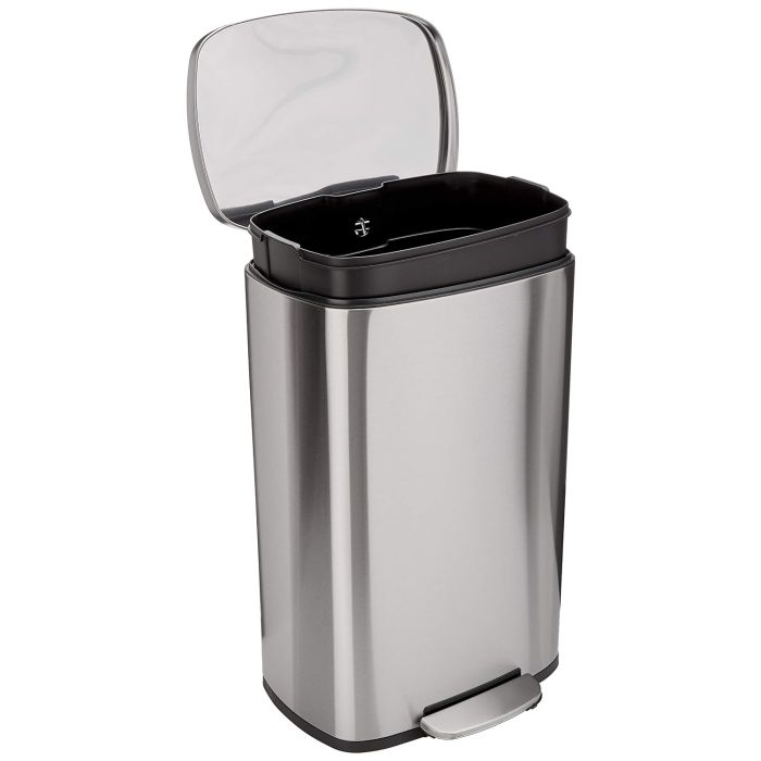 Cesto para basura rectangular de acero inoxidable cepillado 50 L