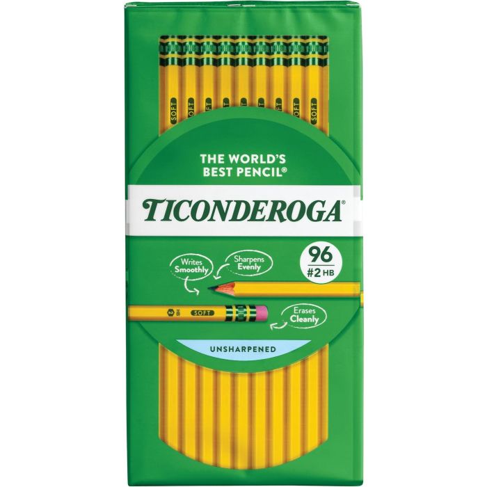 Lápices Ticonderoga N°2 HB Blandos 96 Unidades Sin Punta Amarillo