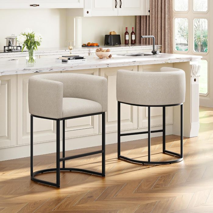 Butaco moderno Beige de 26 pulgadas con respaldo y brazos, set de 2