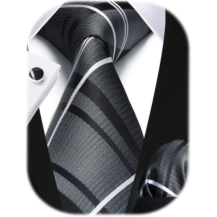 Set de Corbata Hisdern con Pañuelo y Gemelos para Hombre