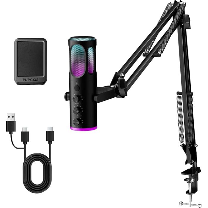 Micrófono USB con Brazo Ajustable y Filtro Antipop para Stre