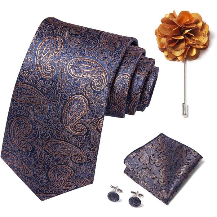 Juego de corbatas para hombre con pañuelo y gemelos