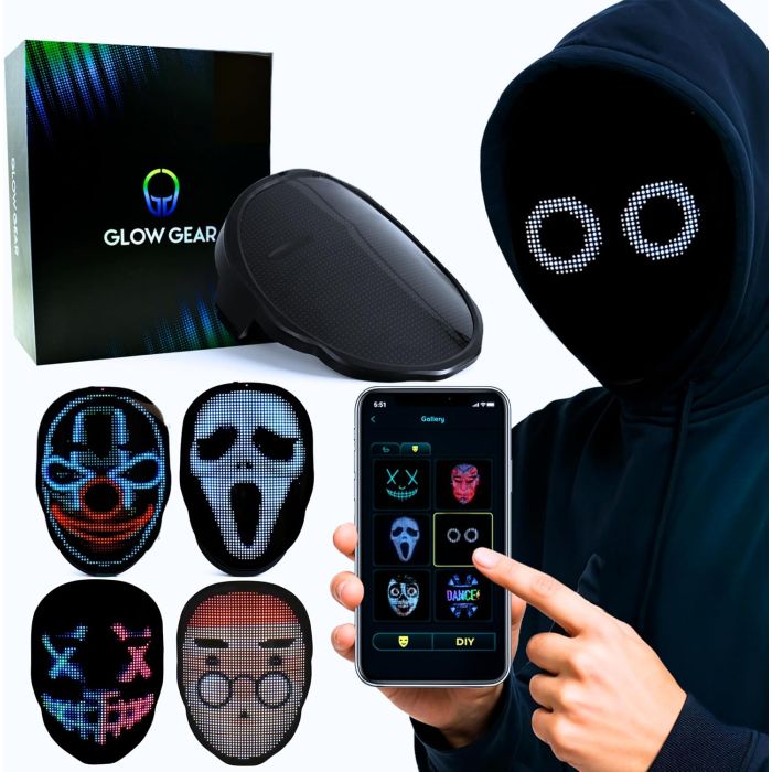 Máscara LED con caras animadas, control por app, para cosplay y Halloween
