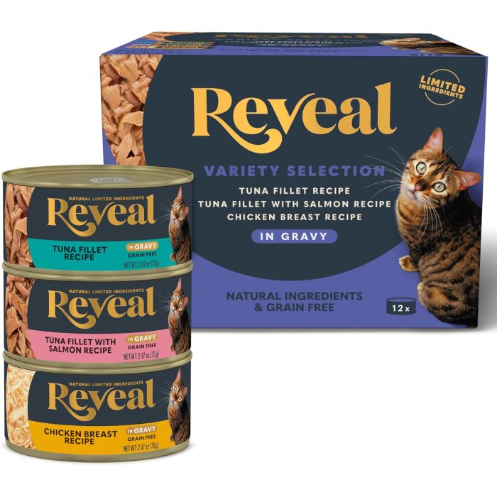 Reveal Alimento Húmedo para Gatos, Pescado y Pollo en Salsa, 12 Latas