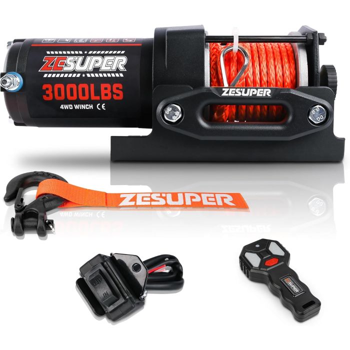 Winche Eléctrico 3000 lb 12V DC ZESUPER para ATV UTV con Control Remoto