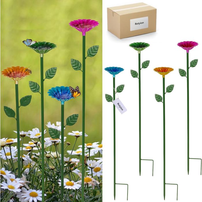 4 Pack Estación de Agua para Abejas, Bebedero de Metal con Diseño Floral