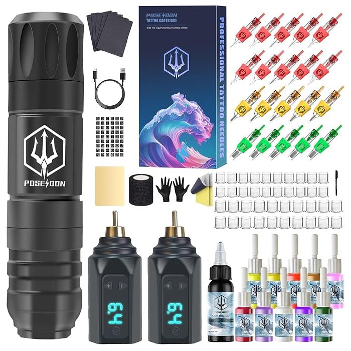 Kit Máquina Tatuar Pen POSEIDON con Baterías y Agujas para P