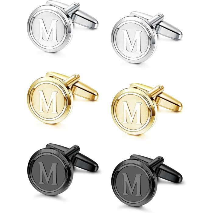 Juego de 3 Pares de Mancornas Iniciales para Hombre