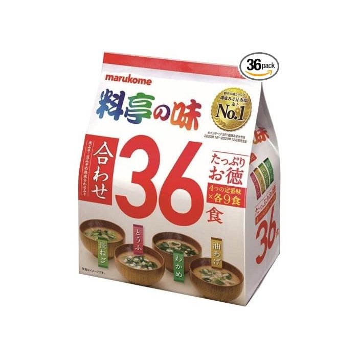 Sopa Instantánea de Miso Marukome, 36 porciones, 4 sabores