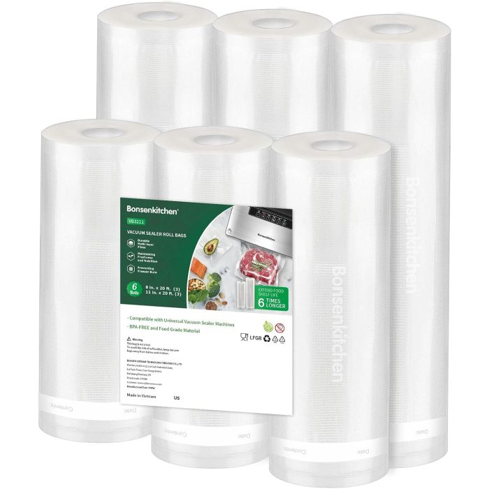 Bolsas al vacío Bonsenkitchen, pack 6 rolls 11"x20' + 8"x20'