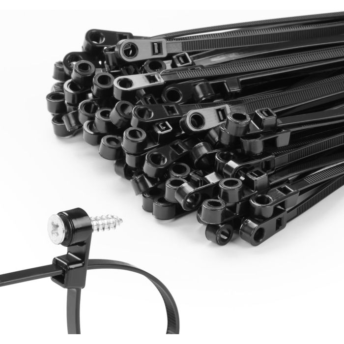 200 pcs Cintas de Nylon 12 pulgadas negras con orificio para tornillo