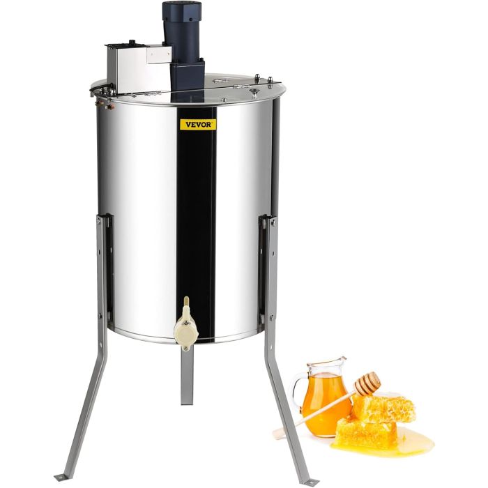 Extractor de Miel Eléctrico VEVOR 4/8 Marcos Acero Inoxidable con Tapa Transparente