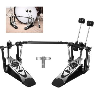 Pedal doble para bombo con cadena y base antideslizante