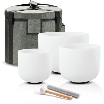 Set de Cuencos Tibetanos de Cristal de Cuarzo Chakra 3 Pzs