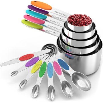 Juego de tazas y cucharas medidoras magnéticas TILUCK, 12 piezas acero inoxidable