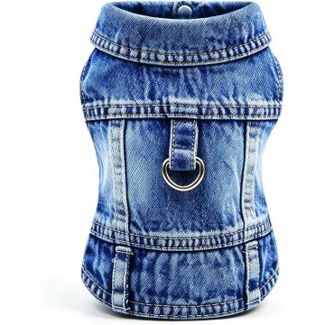 Chaqueta de Jean para Perro, Chaleco Clásico de Denim Azul con D-Ring, Talla Mediana