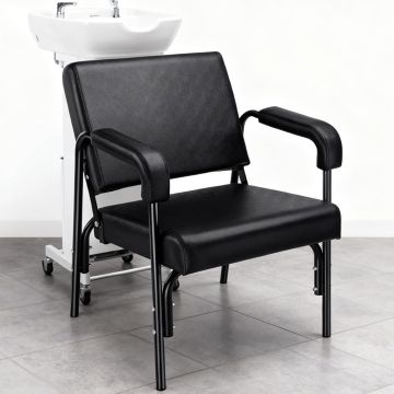 Silla de lavado para salón con espaldar reclinable y cojines gruesos
