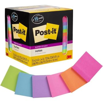 Notas Adhesivas, 15 Paquetes, Colores Brillantes