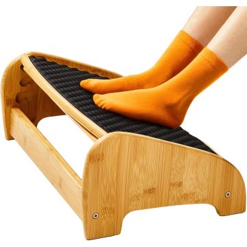 HUANUO Reposapiés de Bambú Ergonómico con 4 Alturas y Ángulo Ajustable