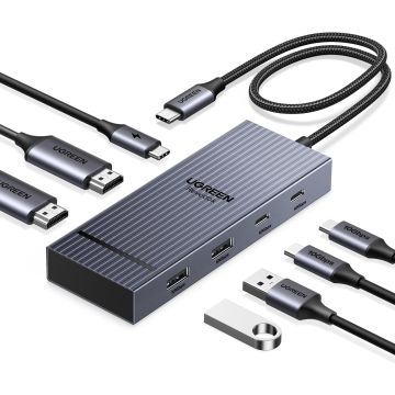 UGREEN 7 en 1 Docking Station Dual Monitor, Hub USB C Dual HDMI 4K@60Hz