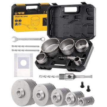 Broca para concreto con kit de 15 piezas, tamaño de 40 a 125 mm, acero aleado con perforadora SDS Plus