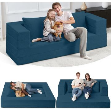 Futon Sofa Bed with Pillow, 3-in-1 Sleeper Sofa Bed with Removable Cover, Convertible Floor Sofa Bed, No Assembly Boneless Couch for Living Room, Bedroom