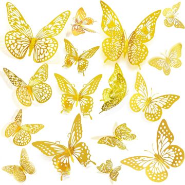 48 adhesivos decorativos mariposa 3D dorados JOSDIOX 4 estilos 3 tamaños