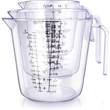 Set de 3 Vasos Medidores de Plástico, transparentes, 1000 ml
