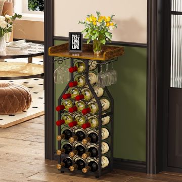 Estante para Vinos X-cosrack de Pie con Tablero y Soporte para Copas