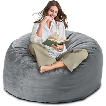 Sillón Puff Yagamo Grande 4FT, Relleno de Espuma Viscoelástica, Cubierta de Terciopelo Lavable, Gris