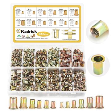 Kit de tuercas de remache, 810 piezas, SAE y métrico, acero al carbono