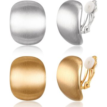 FANZE 2 Pares Aretes Clip Dorado Plateado Mate Sin Perforación Mujer