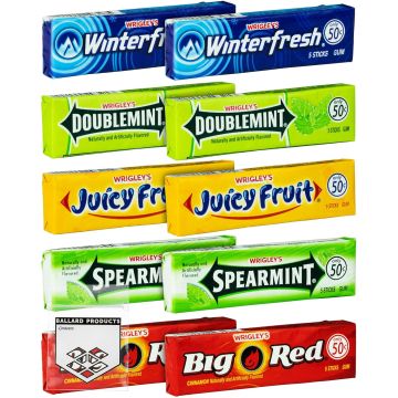 Wrigley Chicle Pack de 10 Unidades - 5 Sabores - Juicy Fruit, Spearmint, Doublemint, Winter Fresh, Big Red
