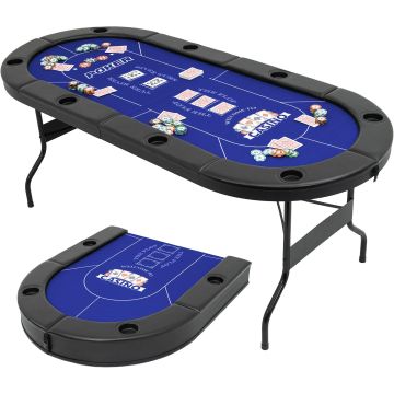 Mesa de póker plegable para 8 jugadores, con reposabrazos y portavasos, ovalada, resistente y portátil