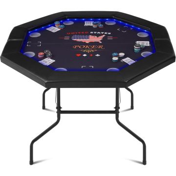 Mesa de Poker Oval Octogonal de 8 jugadores con luces LED, 122 cm de plegado casino