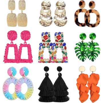 JeryWe 9 Pares de Aretes Clip para Mujer Aretes Colgantes Bohemios