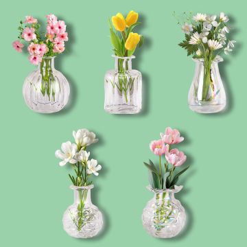 Imanes para Nevera Mini Florero Vidrio, 5 Piezas Decorativas